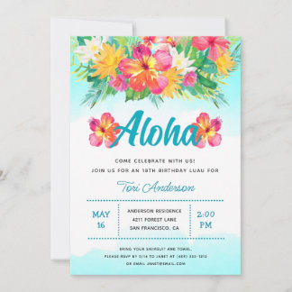 Aloha Tropical Luau Birthday Party Einladung