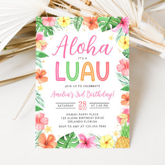 Aloha Tropical Luau Birthday Party Invitation Einladung