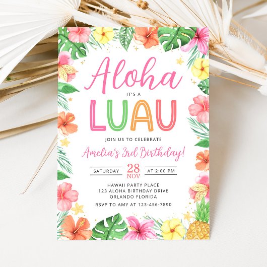 Aloha Tropical Luau Birthday Party Invitation Einladung