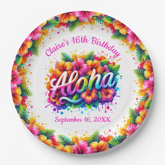 Aloha Tropical Luau Birthday Party Pappteller (Vorderseite)