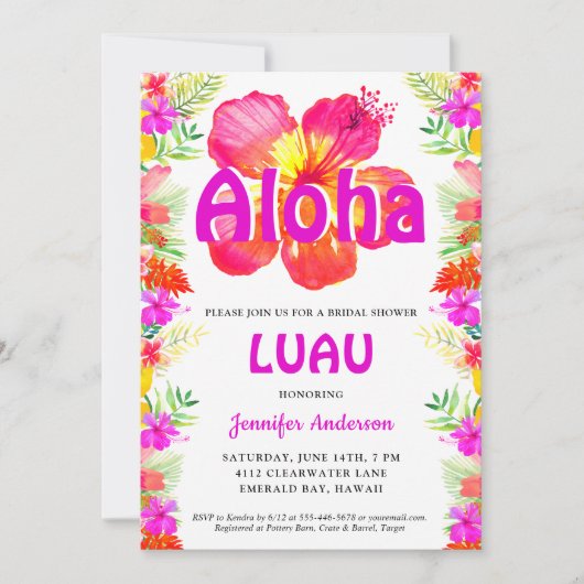Aloha Tropical Luau Bridal Dusche Einladung (Vorderseite)