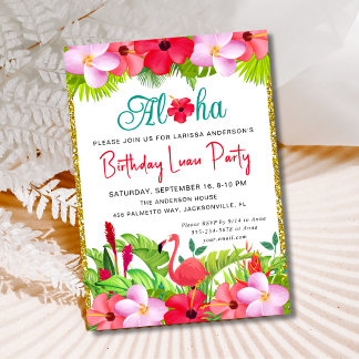 Aloha Tropical Luau Floral Geburtstagsparty Einladung