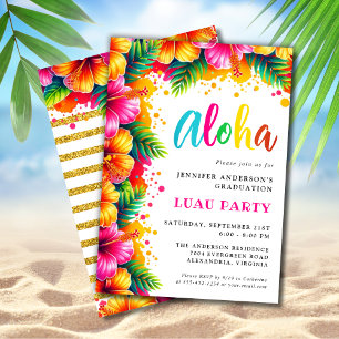 Aloha Tropical Luau Glitzer Graduation Party Einladung