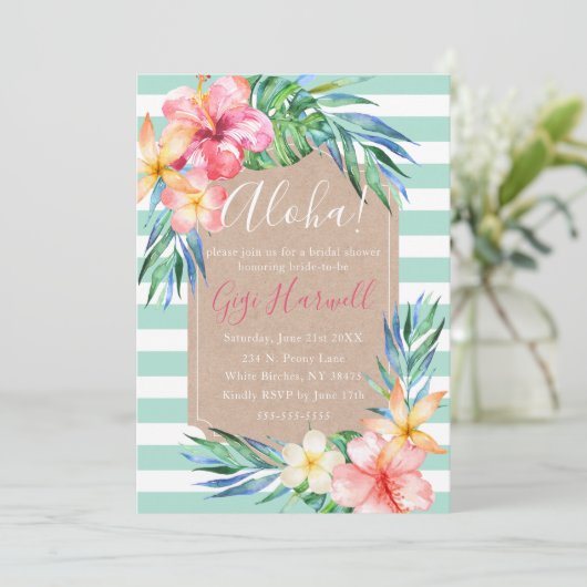 Aloha Tropical Luau Hawaiian Brautparty Invitat Einladung (Stehend Vorderseite)