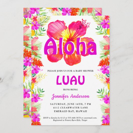 Aloha Tropical Luau Kinderdusche Einladung (Vorne/Hinten)