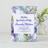Aloha Tropical Luau Party Abschluss Lila Einladung (Stehend Vorderseite)