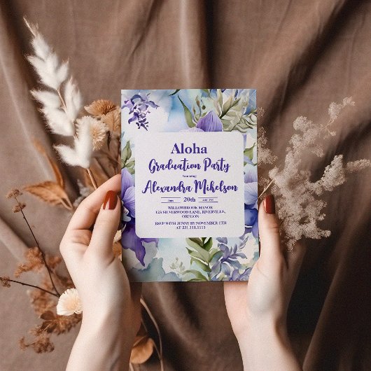 Aloha Tropical Luau Party Abschluss Lila Einladung
