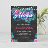 Aloha Tropical Neon Birthday Einladung (Stehend Vorderseite)