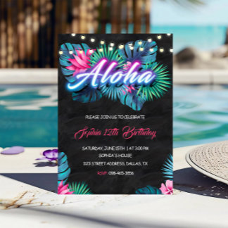 Aloha Tropical Neon Birthday Einladung