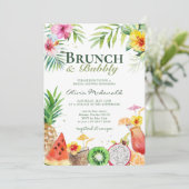 Aloha Tropical Obstbrunch & Bubbly Einladung (Stehend Vorderseite)