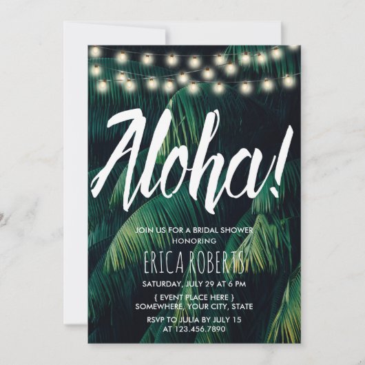 Aloha Tropical Palm Blätter Beach Brautparty Einladung (Vorderseite)