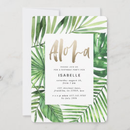 Aloha Tropical Palm & Gold Drehbuch Geburtstag Save The Date