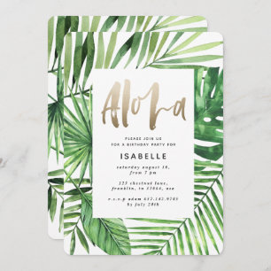 Aloha Tropical Palm & Gold Drehbuch Geburtstag Save The Date