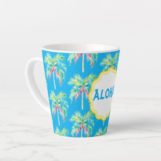 Aloha Tropical Palm Tree Blue Latte Tasse (Linke Ecke)