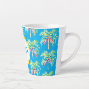 Aloha Tropical Palm Tree Blue Latte Tasse