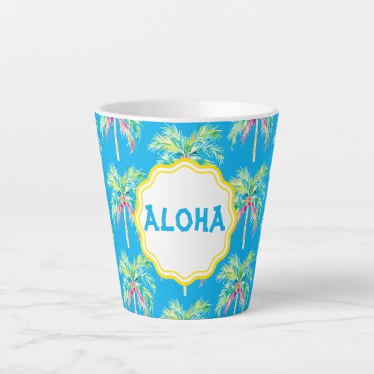 Aloha Tropical Palm Tree Blue Latte Tasse (Vorderseite)