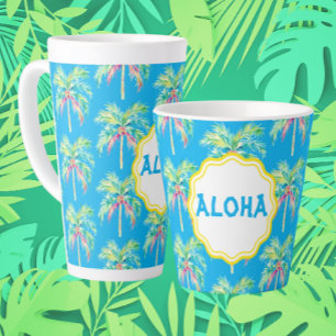 Aloha Tropical Palm Tree Blue Latte Tasse