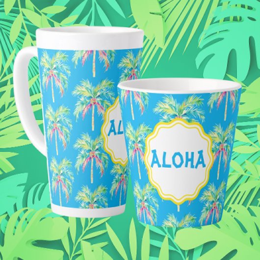 Aloha Tropical Palm Tree Blue Latte Tasse