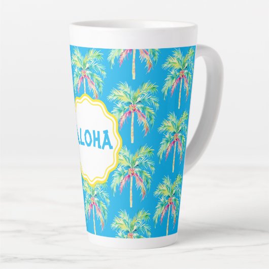 Aloha Tropical Palm Tree Blue Latte Tasse (Rechte Ecke)