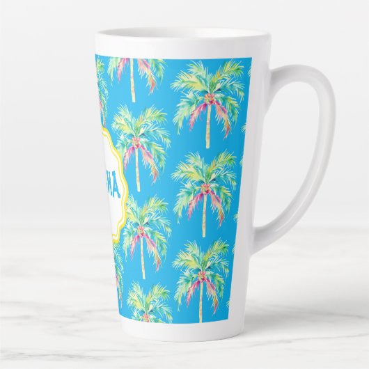 Aloha Tropical Palm Tree Blue Latte Tasse (Rechts)