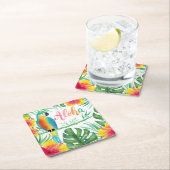 Aloha Tropical Parrot Hibiskus Palm Rechteckiger Pappuntersetzer (Vor Ort)