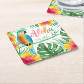 Aloha Tropical Parrot Hibiskus Palm Rechteckiger Pappuntersetzer (angewinkelt)