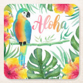 Aloha Tropical Parrot Hibiskus Palm Rechteckiger Pappuntersetzer (Vorderseite)