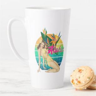 Aloha Tropical Pin-up Mädchen Retro-Sonnenuntergan Milchtasse