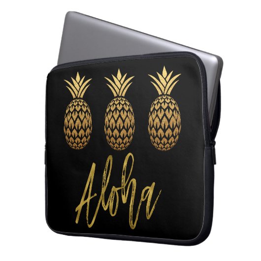Aloha Tropical Pineapass Black and Gold Foil Laptopschutzhülle (Vorderseite Links)