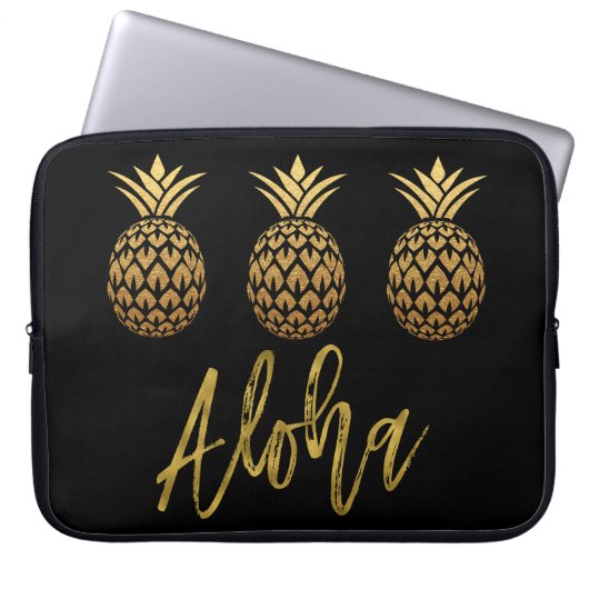 Aloha Tropical Pineapass Black and Gold Foil Laptopschutzhülle (Vorderseite)