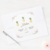 Aloha Tropical Pineapel Beach Wedding Quadratischer Aufkleber (Umschlag)