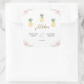 Aloha Tropical Pineapel Beach Wedding Quadratischer Aufkleber (Tasche)