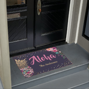 Aloha Tropical Pineapine Pink Floral Familienname Fußmatte