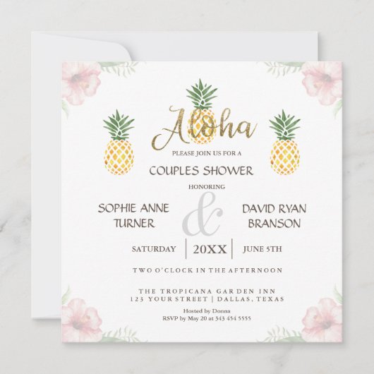 Aloha Tropical Pineaple Beach Paare Dusche Einladung (Vorderseite)