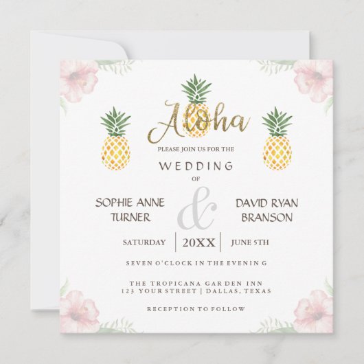 Aloha Tropical Pineaple Beach Wedite Einladung (Vorderseite)