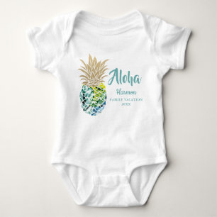 Aloha Tropical Pineaple Family Vacation Custom Baby Strampler
