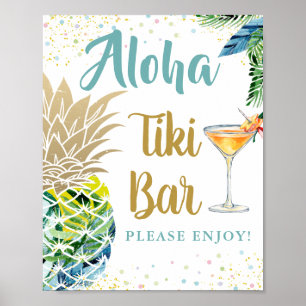 Aloha Tropical Pineappel Hawaiian Luau Tiki Bar Poster