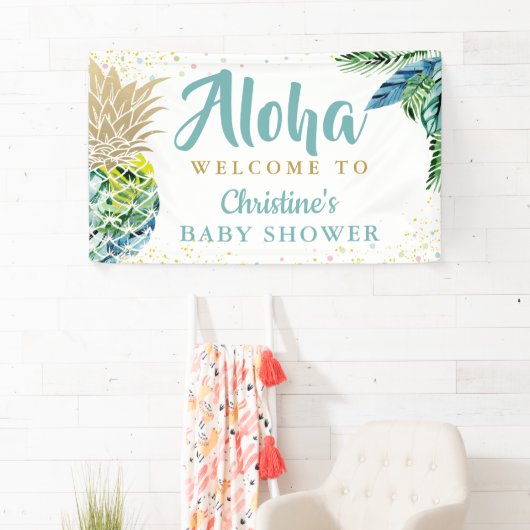 Aloha Tropical Pineappy Baby Shower Banner (Insitu)