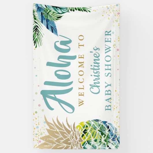 Aloha Tropical Pineappy Baby Shower Banner (Vertikal)