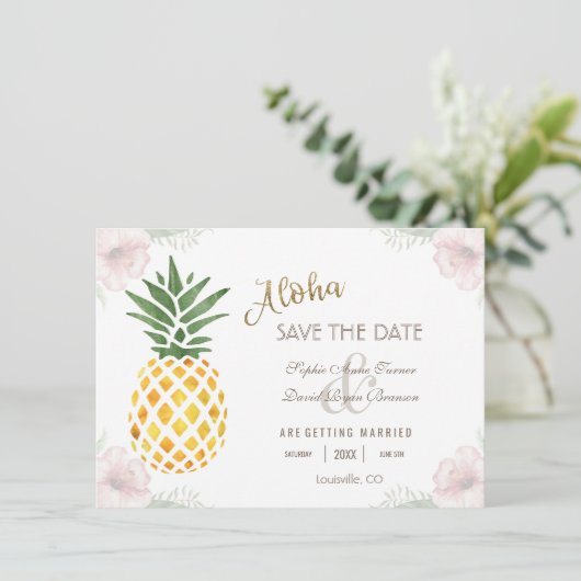 Aloha Tropical Pineapse Beach SAVE THE DATE (Stehend Vorderseite)
