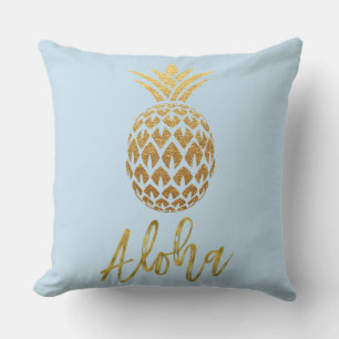 Aloha Tropical Pineapse Blue and Gold Foil Pillow Kissen