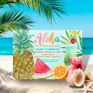 Aloha Tropical Pineapse Summer Luau Birthday Einladung