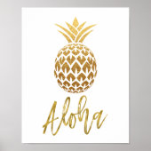 Aloha Tropical Pineapse White and Gold Foil Poster (Vorne)