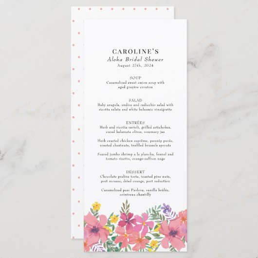 Aloha Tropical Pink Floral Duschmenü Menükarte (Vorne/Hinten)