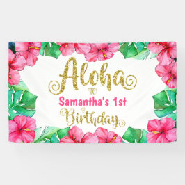 Aloha Tropical Pink Floral Geburtstagsparty Banner