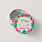 Aloha Tropical Pink Gold Hibiscus Birthday Party Button (Vorne & Hinten)