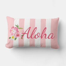 Aloha Tropical Pink Hibiskus Blume und Streifen Kissen Für Draußen