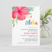 Aloha Tropical Pink Hibiskus Luau Graduierungspart Einladung (Stehend Vorderseite)