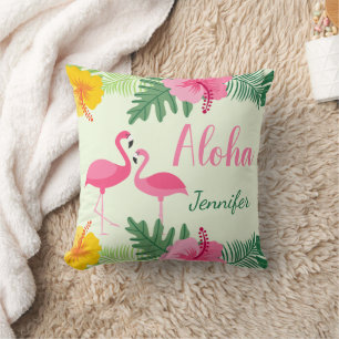 Aloha Tropical Pink Yellow Hibiskus Personalisiert Kissen