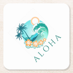 Aloha Tropical Rechteckiger Pappuntersetzer